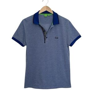 BOSS Hugo Boss Boys' Cotton Pique Polo Shirt Blue Black Trim Slim Fit Size XL